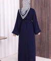 Boncuk İşlemeli Tam Boy Ferace 7894 Lacivert