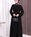 Boydan Düğmeli Ferace 6056 Siyah