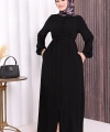 Boydan Düğmeli Ferace 6056 Siyah
