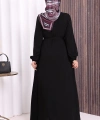 Boydan Düğmeli Ferace 6056 Siyah
