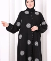 Boydan Düğmeli Nakışlı Elbise 6099 Ekru
