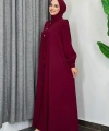 Boydan Düğmeli Taş İşleme Detaylı Ferace 7903 Bordo