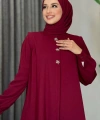Boydan Düğmeli Taş İşleme Detaylı Ferace 7903 Bordo