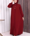 Boydan Düğmeli Taş İşleme Detaylı Ferace 7903 Bordo
