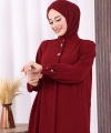 Boydan Düğmeli Taş İşleme Detaylı Ferace 7903 Bordo