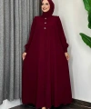 Boydan Düğmeli Taş İşleme Detaylı Ferace 7903 Bordo