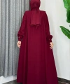 Boydan Düğmeli Taş İşleme Detaylı Ferace 7903 Bordo