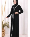 Boydan Fırfırlı Yelekli Elbise Takım 8489 Siyah