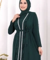 Boydan Fırfırlı Yelekli Elbise Takım 8489 Zümrüt