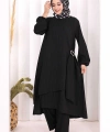Broş Detaylı Pantolon Takım 8011 Siyah