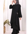 Broş Detaylı Pantolon Takım 8011 Siyah