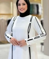 Büyük Beden Düğme Detaylı Elbise 3919-1 Ekru
