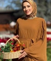 Büyük Beden Piliseli Fırfır Görünümlü Astarlı Şifon Elbise 3404-1 Taba