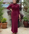 Büzgü Detaylı Sandy Elbise 3970 Bordo