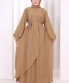 Çiçek Broş  Detaylı Elbise 6094 Taba
