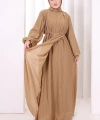 Çiçek Broş  Detaylı Elbise 6094 Taba
