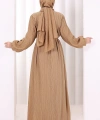 Çiçek Broş  Detaylı Elbise 6094 Taba
