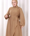 Çiçek Broş  Detaylı Elbise 6094 Taba