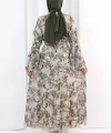 Çiçek Desen Elbise 7002 Haki