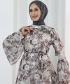 Çiçek Desen Elbise 7002 Mürdüm