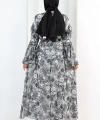 Çiçek Desen Elbise 7002 Siyah
