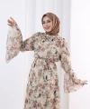 Çiçek Desen Elbise 7002 Somon