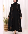 Çiçek Desenli Fırfırlı Abaya 7908 Siyah