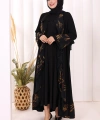 Çiçek Desenli Fırfırlı Abaya 7908 Siyah