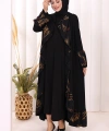 Çiçek Desenli Fırfırlı Abaya 7908 Siyah