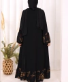 Çiçek Desenli Fırfırlı Abaya 7908 Siyah