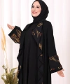 Çiçek Desenli Fırfırlı Abaya 7908 Siyah