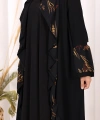 Çiçek Desenli Fırfırlı Abaya 7908 Siyah