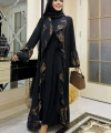 Çiçek Desenli Fırfırlı Abaya 7908 Siyah