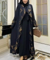 Çiçek Desenli Fırfırlı Abaya 7908 Siyah