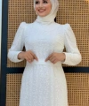 Çiçek Desenli Simli Tül Abiye Elbise 1108 Ekru