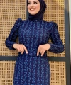 Çiçek Desenli Simli Tül Abiye Elbise 1108 Lacivert