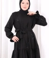 Çiçekli Nakışlı Elbise 6091 Siyah