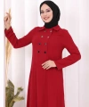 Çıt Çıt Düğme Detaylı Elbise 3928 Bordo