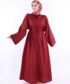 Çıt Çıt Düğmeli Bel Kuşaklı Abaya 70017 Bordo