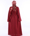 Çıt Çıt Düğmeli Bel Kuşaklı Abaya 70017 Bordo