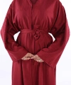 Çıt Çıt Düğmeli Bel Kuşaklı Abaya 70017 Bordo