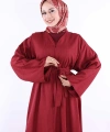Çıt Çıt Düğmeli Bel Kuşaklı Abaya 70017 Bordo
