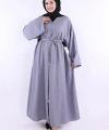 Çıt Çıt Düğmeli Bel Kuşaklı Abaya 70017 Gri