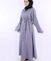 Çıt Çıt Düğmeli Bel Kuşaklı Abaya 70017 Gri