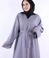 Çıt Çıt Düğmeli Bel Kuşaklı Abaya 70017 Gri