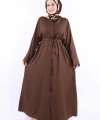 Çıt Çıt Düğmeli Bel Kuşaklı Abaya 70017 Kahverengi