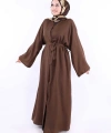 Çıt Çıt Düğmeli Bel Kuşaklı Abaya 70017 Kahverengi