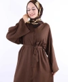 Çıt Çıt Düğmeli Bel Kuşaklı Abaya 70017 Kahverengi