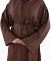 Çıt Çıt Düğmeli Bel Kuşaklı Abaya 70017 Kahverengi