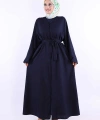 Çıt Çıt Düğmeli Bel Kuşaklı Abaya 70017 Lacivert